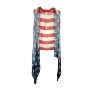 Quagga Boutique Americana USA Flag Sleeveless Open Cardigan